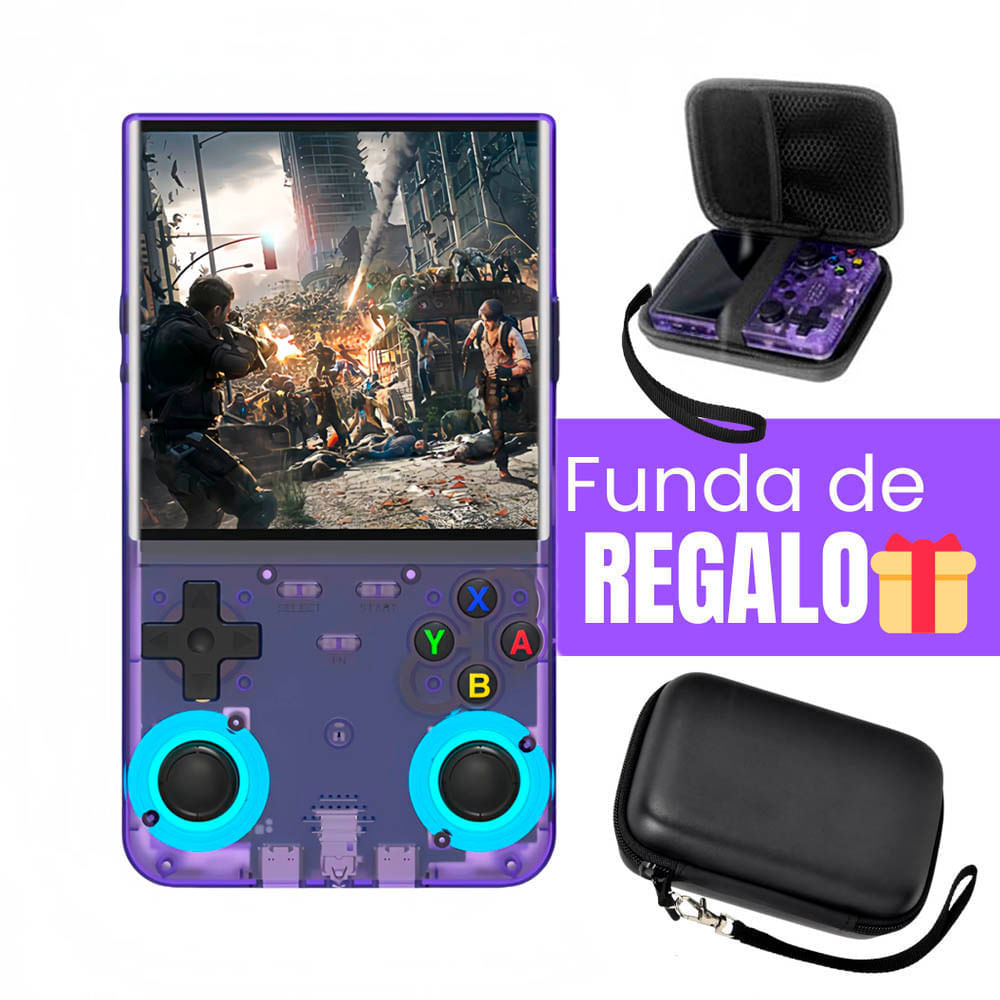 Imagen 2 del producto Consola de videojuegos portátil retro R36 Ultra HD, morado + funda
