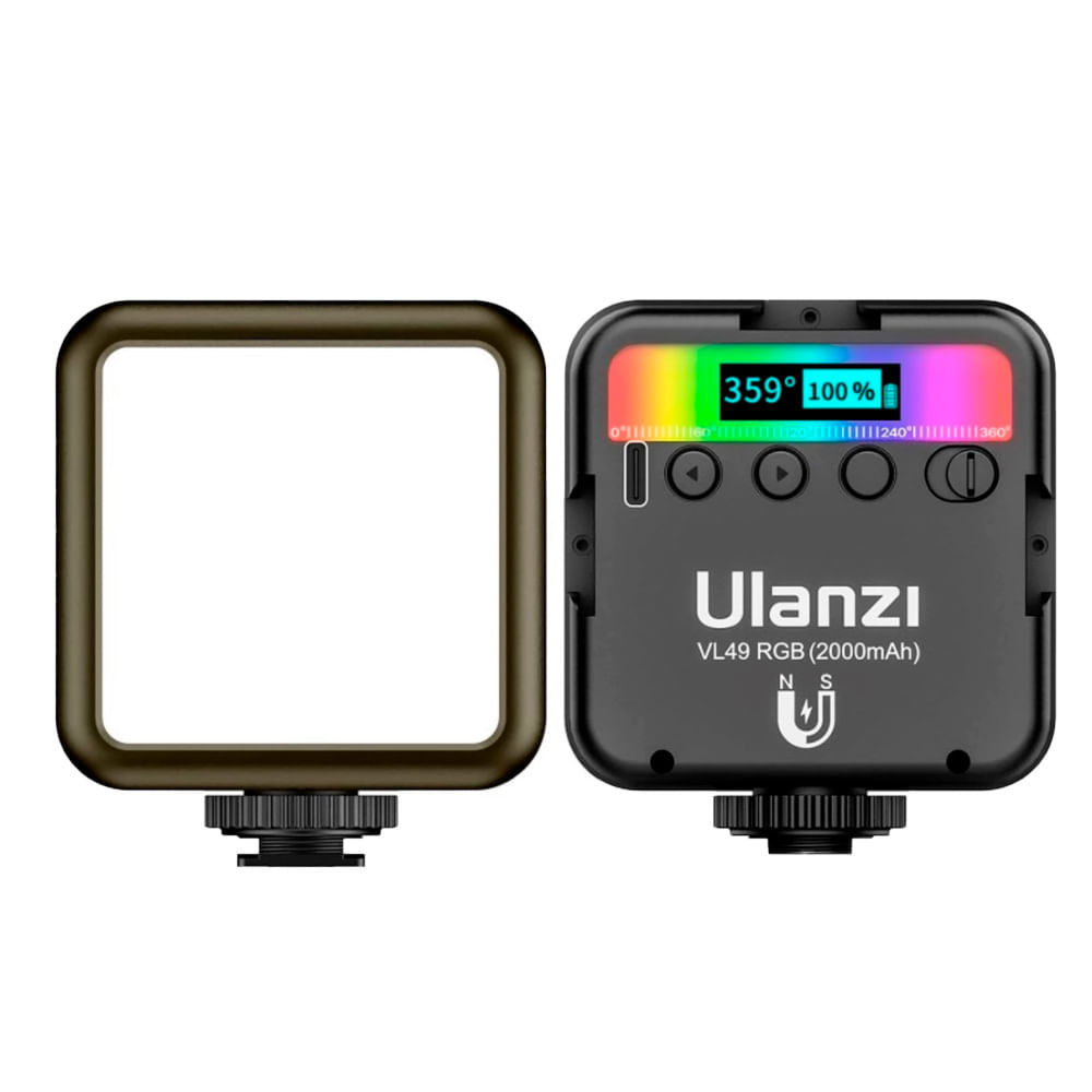 Luz LED Ulanzi VL49 RGB, 359 colores, pantalla LCD, brillo regulable, batería 2000mAh, 13 efectos, magnética, compacta, negro