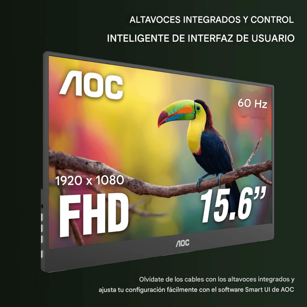 Imagen 2 del producto Monitor portátil plano 15.6"" AOC 16T20 IPS, FHD(1920x1080), 16:9, 60 Hz, 5 ms