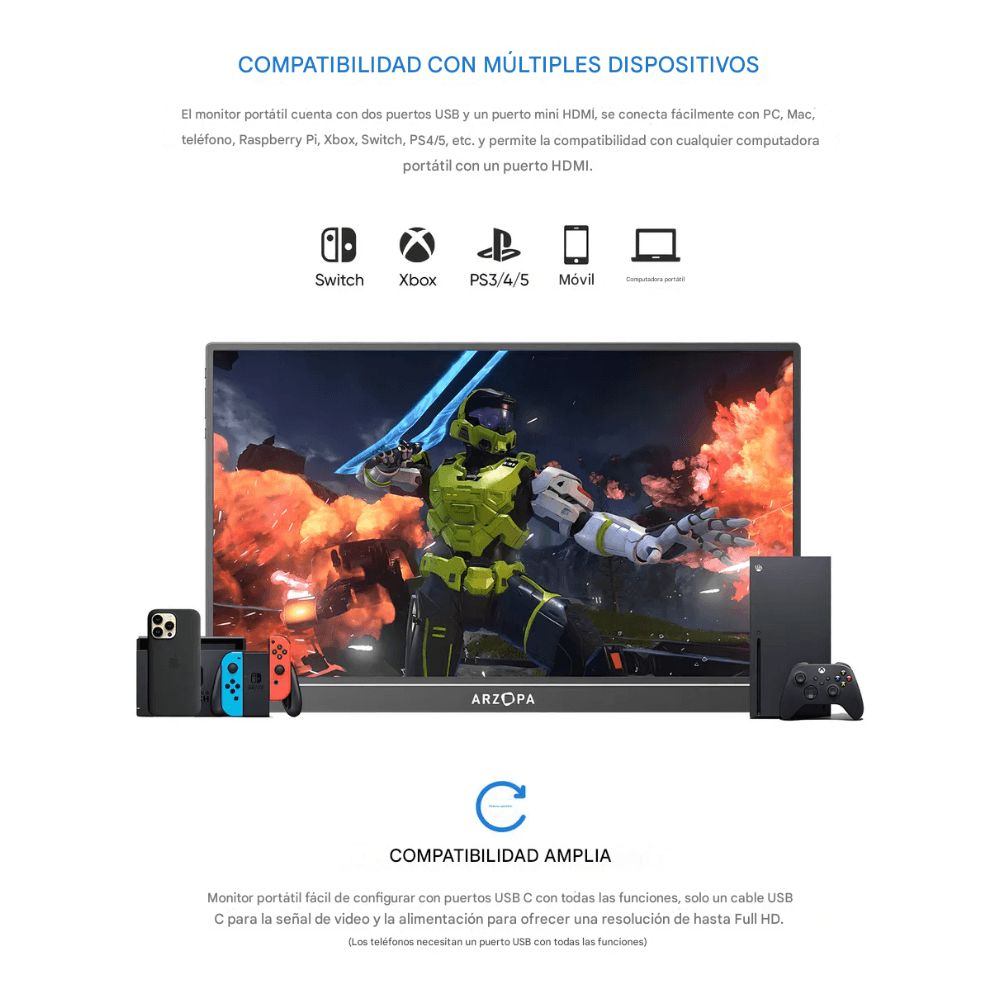 Imagen 2 del producto Monitor portátil Arzopa Z1RC 16"" 2.5k IPS, 2K(2048x1080), 16:9, 60 Hz, 5 ms