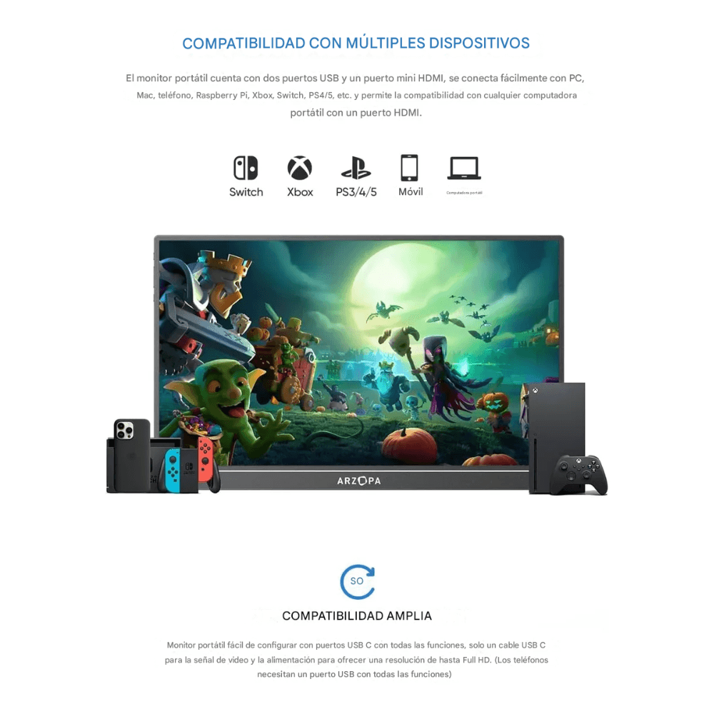 Imagen 2 del producto Monitor plano portátil Arzopa Plano Z1C 16"" IPS, FHD(1920x1080), 16:9, 60 Hz, 5 ms