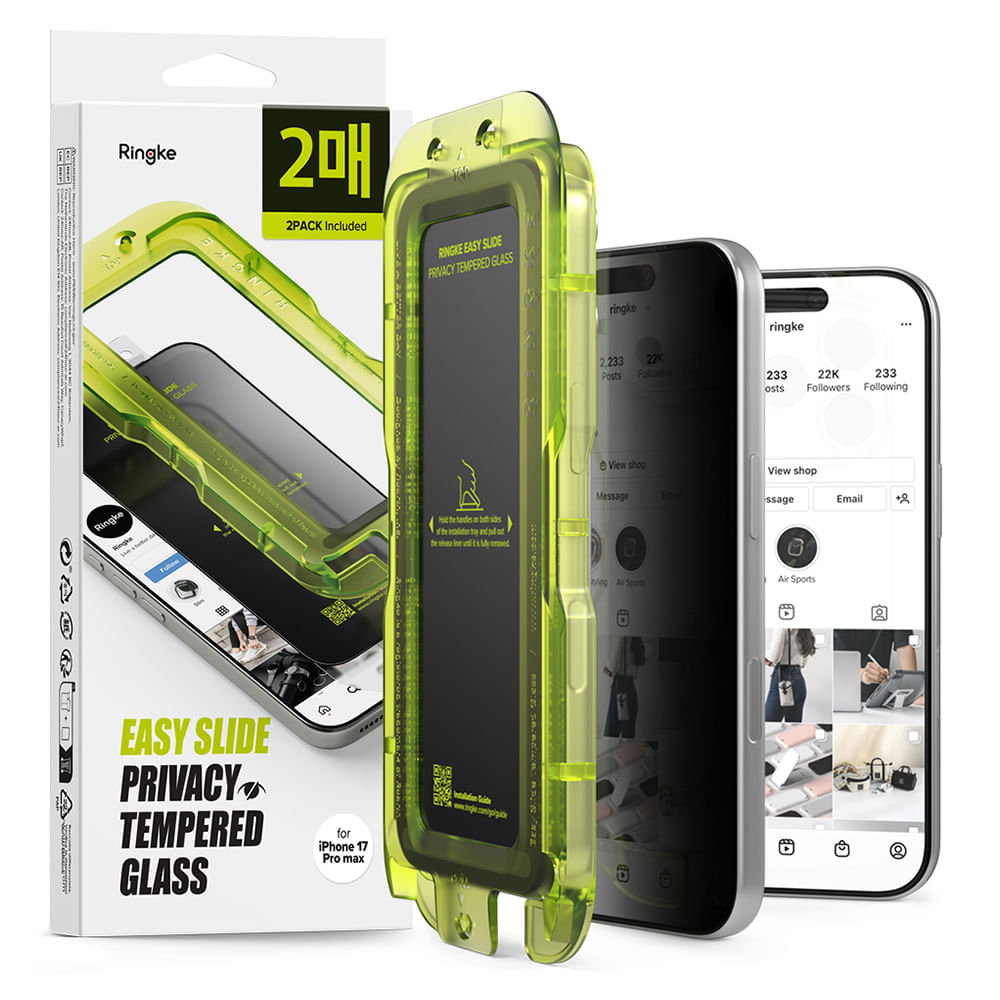 Imagen 2 del producto Protector de pantalla clear Ringke para iPhone 17 Pro Max easy slide, privacy tempered glass, con instalador 2 unidades, vidrio