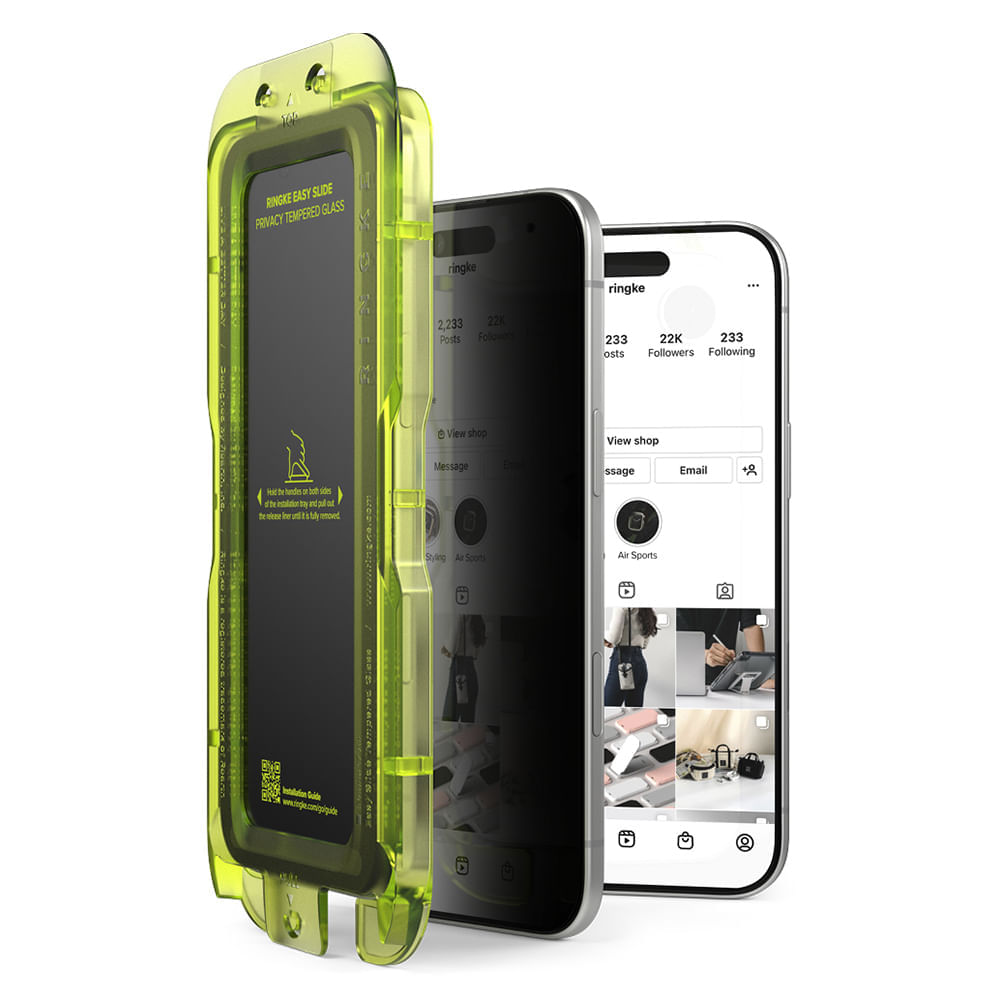 Protector de pantalla clear Ringke para iPhone 17 Air easy slide privacy tempered glass con instalador 2 unidades, vidrio