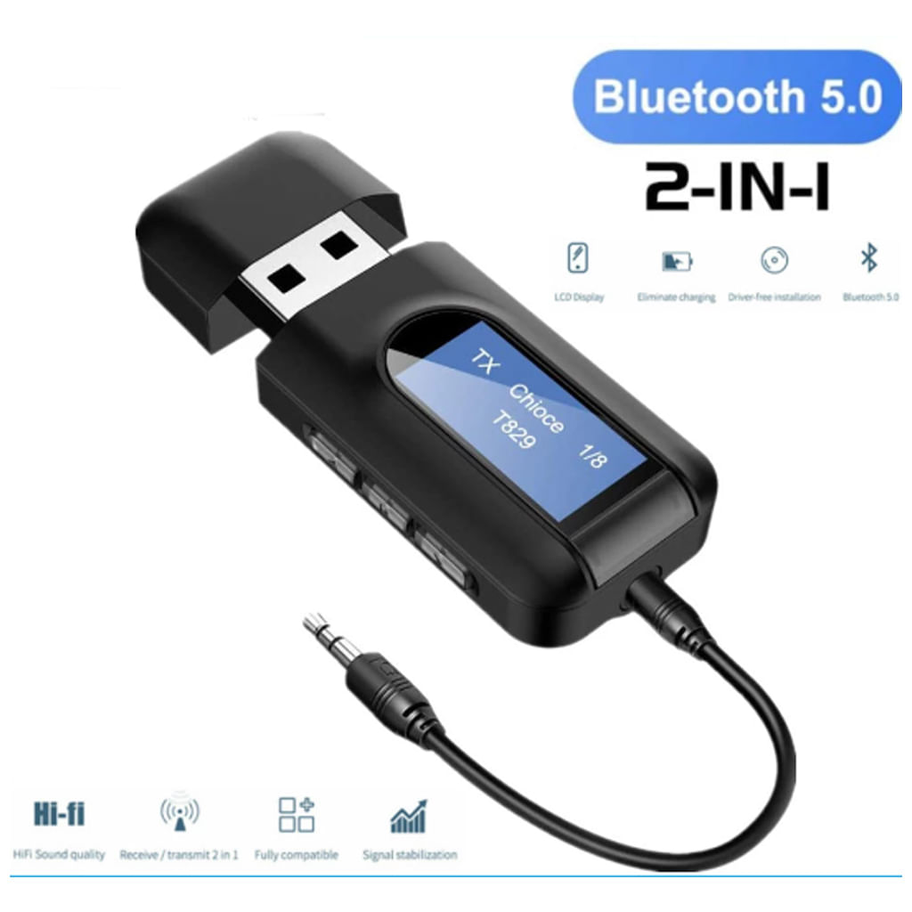 Imagen 2 del producto Adaptador Bluetooth 5.0 Emisor Receptor Smart Tv Pc 2 en 1 pantalla LCD