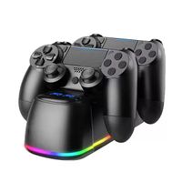 Cargador doble para mandos PS4, carga rápida con luz LED indicadora, compatible con PS4, PS4 Slim y PS4 Pro, negro