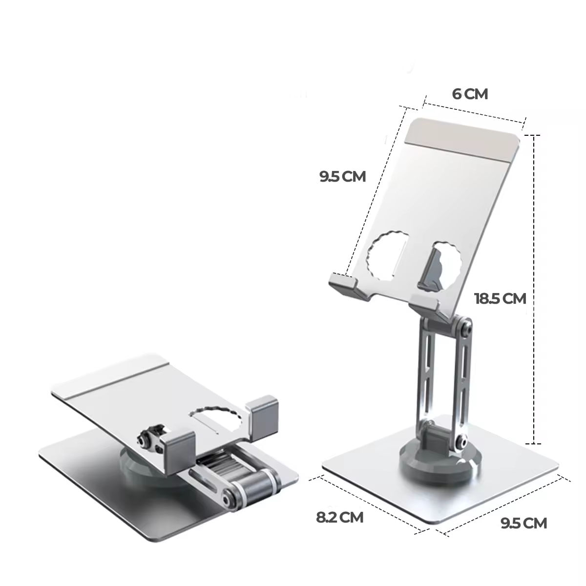 Imagen 2 del producto Soporte de aluminio premium para teléfono y tablet 8"", rotación 360°, base antideslizante y altura regulable, gris