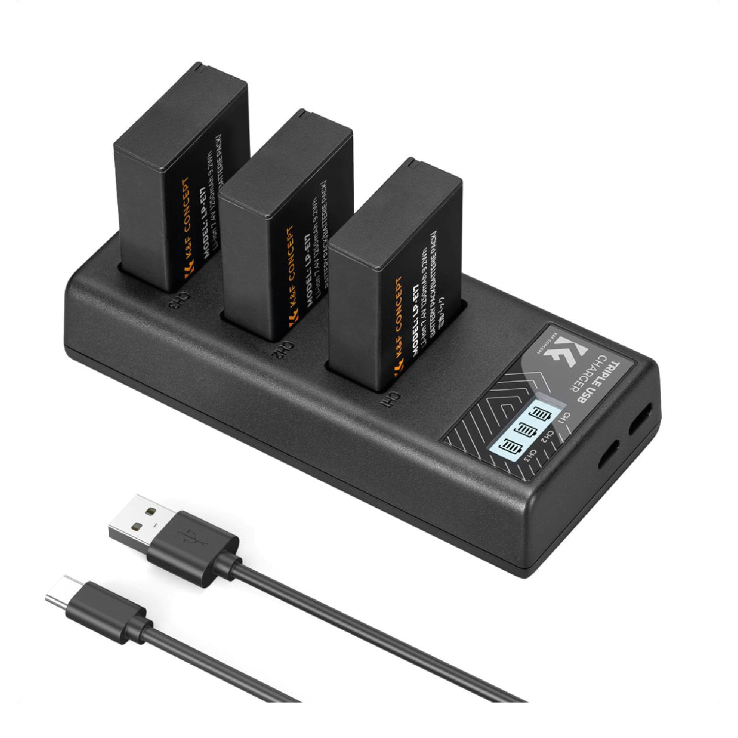 Imagen 2 del producto Kit K&F Concept KF28.0052 con 3 baterías LP-E17 y cargador triple LCD para Canon EOS RP, R8, R10, R50 y Rebel
