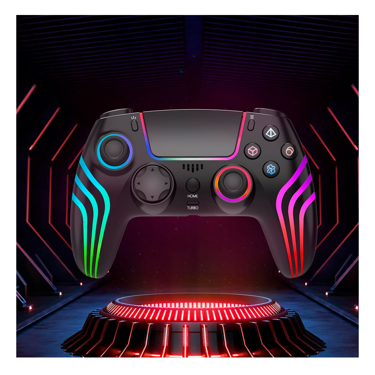 Imagen 2 del producto Mando RGB inalámbrico SEISA SJ4013B para PS4, PS3 y PC, batería 1000mAh, panel táctil, bluetooth, vibración dual