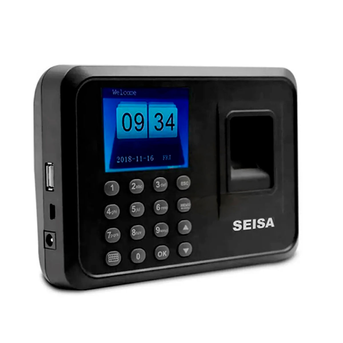 Control biométrico de asistencia Seisa con lector de huella digital, pantalla LCD y exportación USB para control de personal