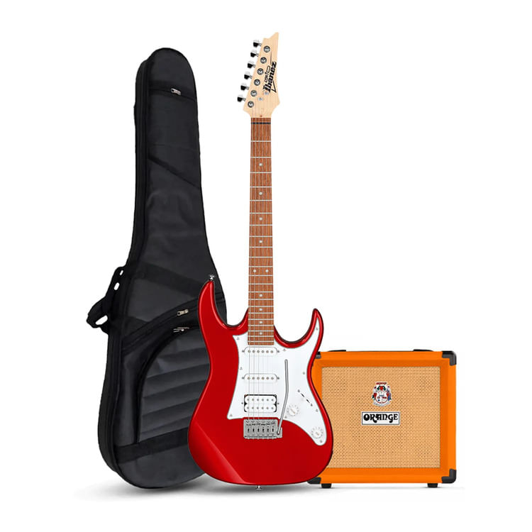 Combo: Guitarra eléctrica Ibanez GIO GRX40 Candy Apple con amplificador Orange Crush 12W, funda, correa y púas