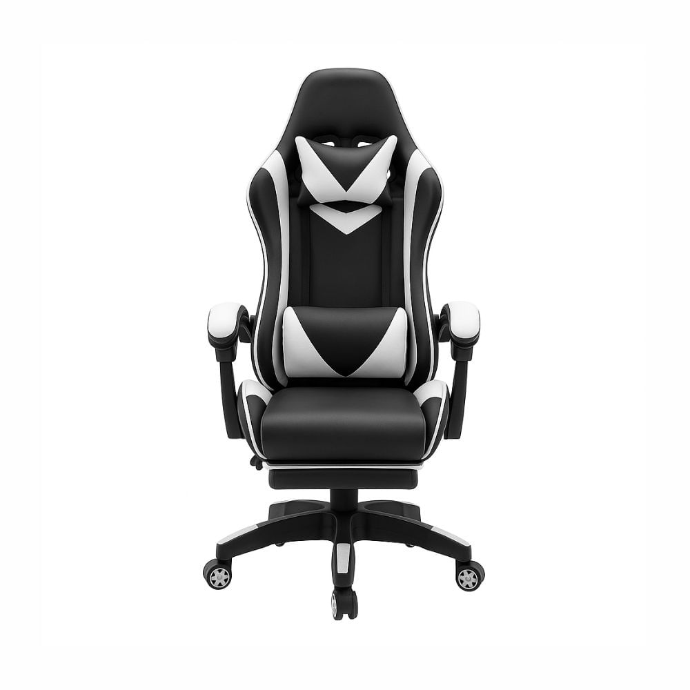 Silla gamer ergonómica Cosmos Xion con cojín lumbar y cervical, reclinación 135° y reposapiés extensible, blanco