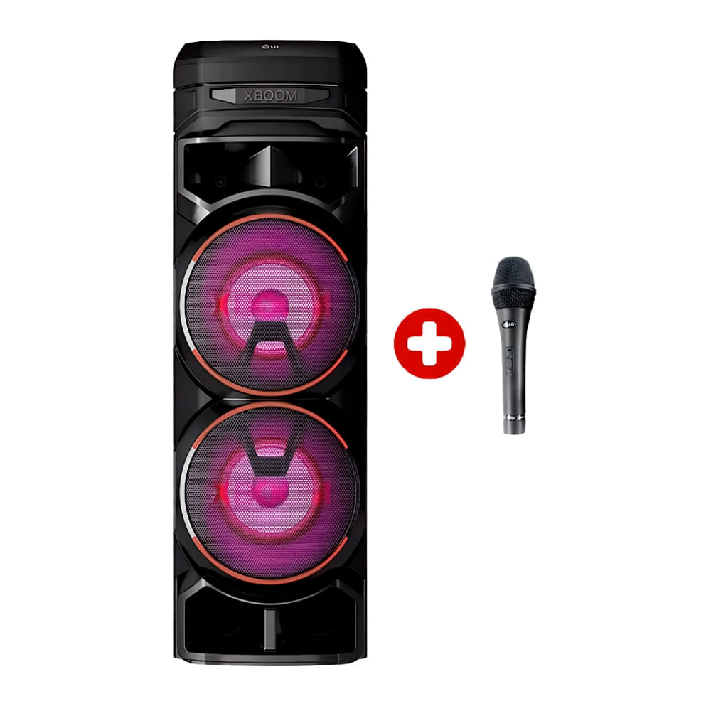 Parlante de torre bluetooth LG XBOOM RNC9 con micrófono, Super Bass Boost, DJ Pad, Karaoke y luces multicolor