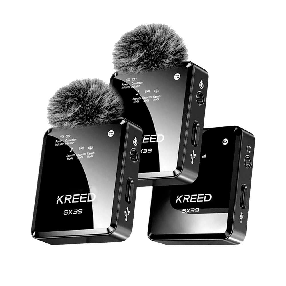 Imagen 1 del producto Micrófono solapero inalámbrico profesional Dual KREED SX39, cancelación de ruido y batería de 8 horas