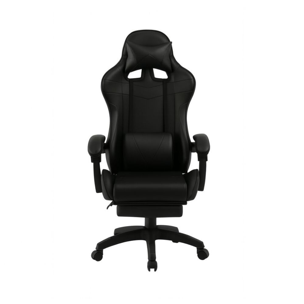Imagen 1 del producto Silla gamer Victory Xion ergonómica, cojín lumbar y cervical, reposapiés extensible, reclinación 135°, cuero PU, negro