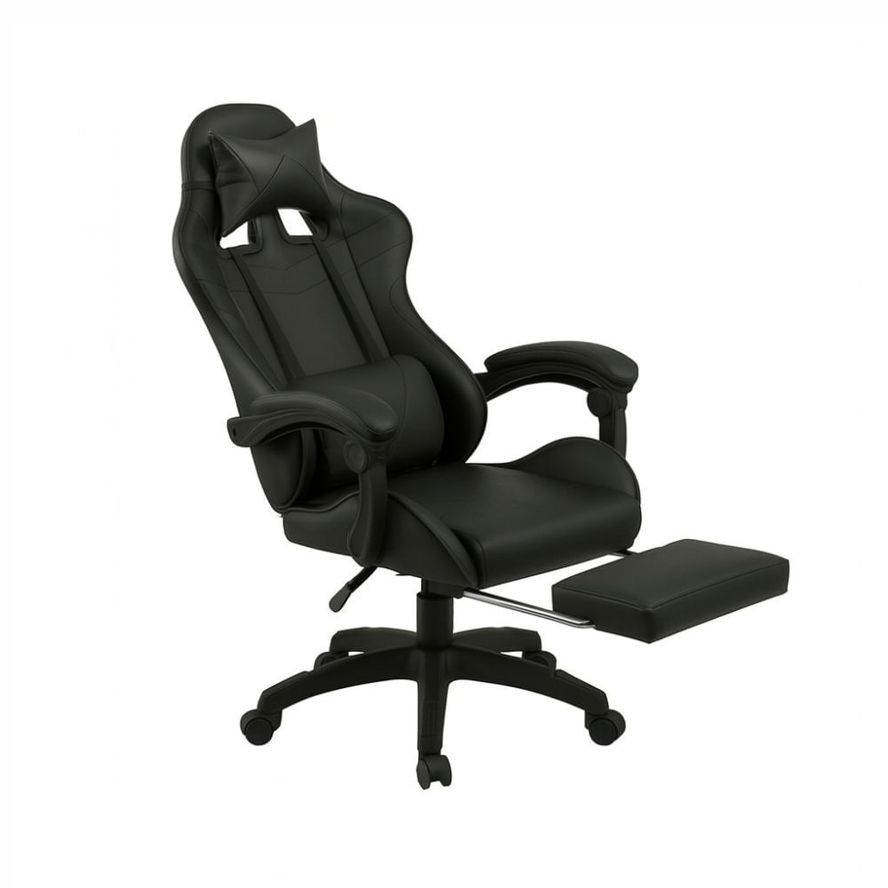 Imagen 2 del producto Silla gamer Victory Xion ergonómica, cojín lumbar y cervical, reposapiés extensible, reclinación 135°, cuero PU, negro