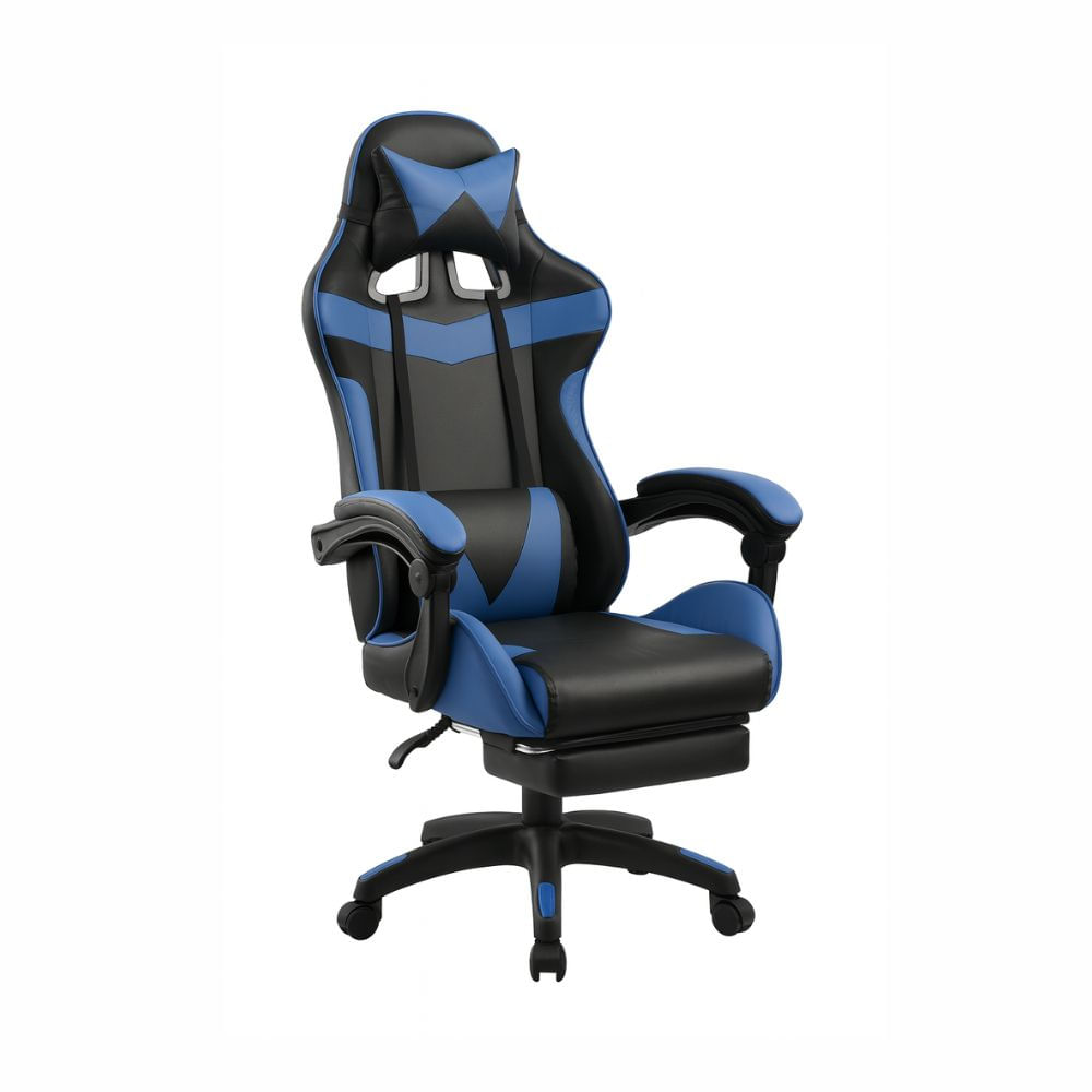 Imagen 2 del producto Silla gamer ergonómica Victory Xion, máx 120 kg, cojín lumbar y cervical, reposapiés, reclinación 135°, cuero PU, azul