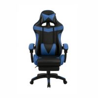 Silla gamer ergonómica Victory Xion, máx 120 kg, cojín lumbar y cervical, reposapiés, reclinación 135°, cuero PU, azul