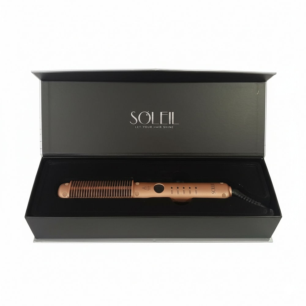 Imagen 2 del producto Peine térmico Soleil Styling Comb para cabello, cerdas cerámicas, 5 niveles de temperatura 450°F, cable giratorio 360°, oro rosa