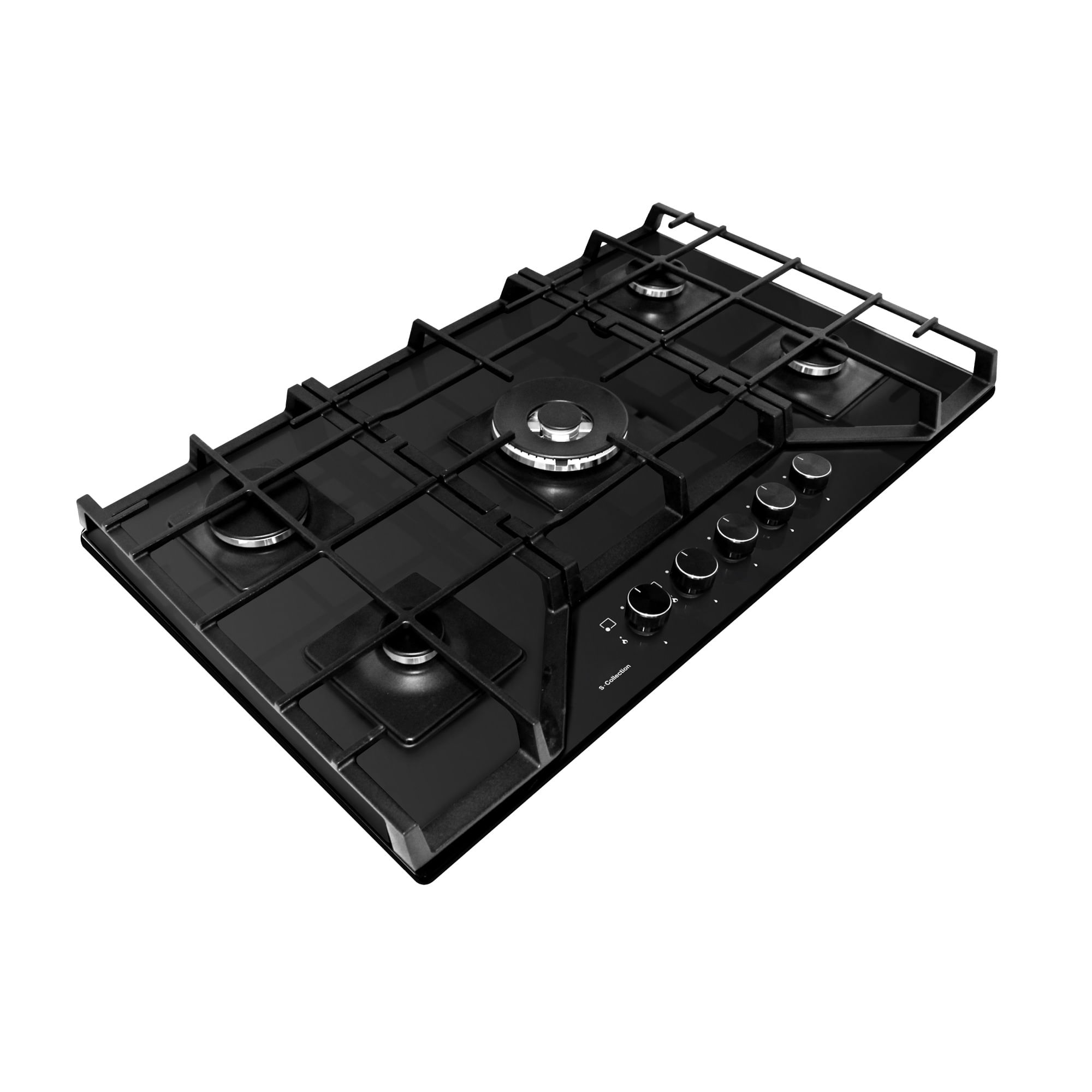 Imagen 2 del producto Encimera a gas S-Collection 86 cm, 5 quemadores SABAF, parrillas de hierro fundido, encendido automático, vidrio templado, negro