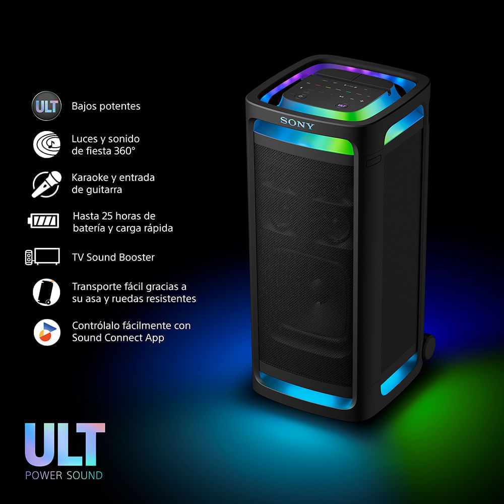 Imagen 2 del producto Parlante de torre bluetooth inalámbrico Sony ULT Tower 9 con sonido e iluminación 360°, graves potentes y batería hasta 25 horas