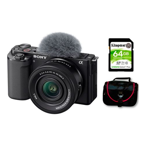 Cámara Sony ZV-E10 Mirrorless + Lente 16-50mm f35-56 II + Kit Básico, negro