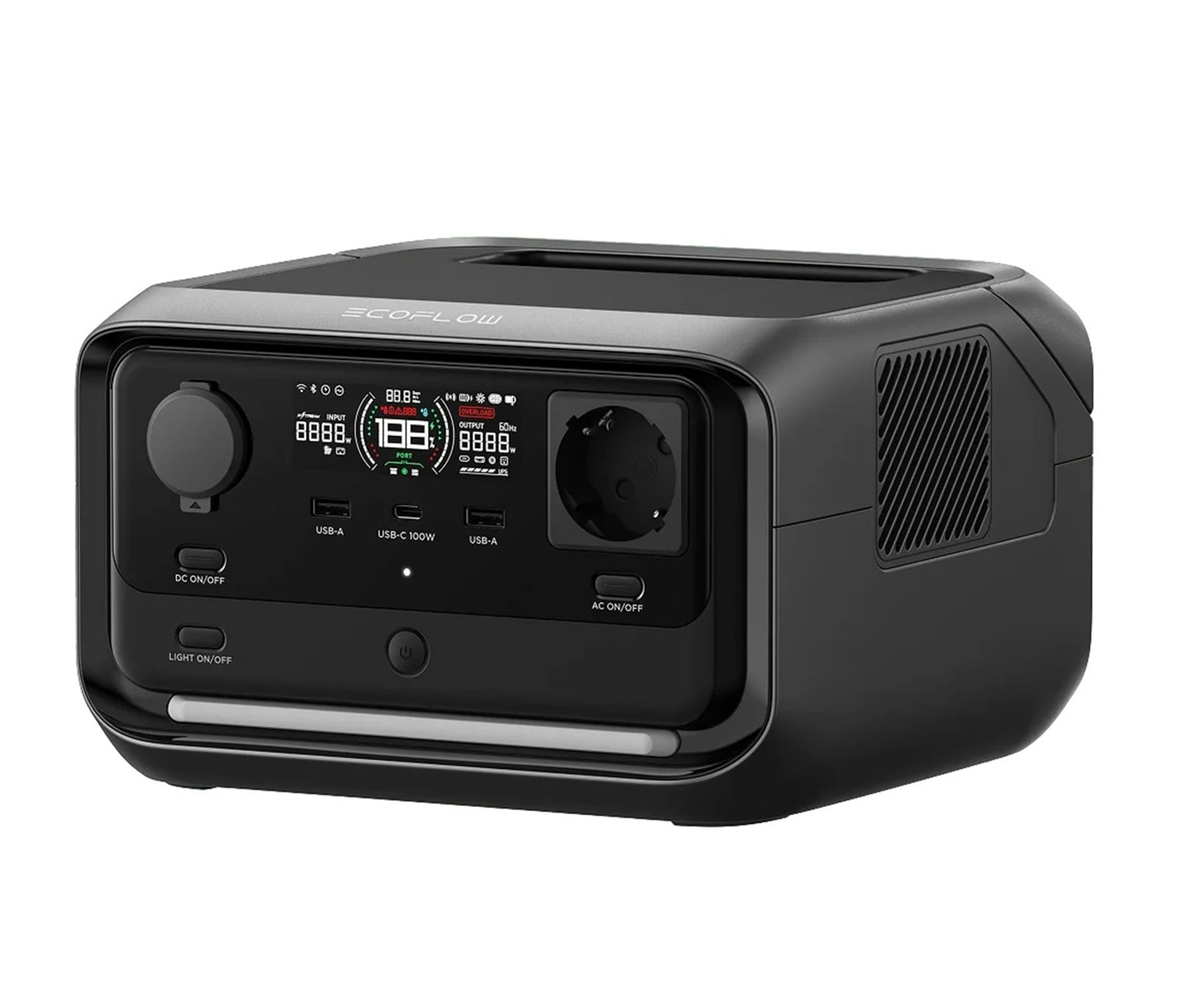 Imagen 1 del producto Generador solar portátil EcoFlow RIVER 3 Plus 600W, capacidad 286Wh, batería LiFePO4, carga rápida 1h, X-Boost 1200W, UPS, gris