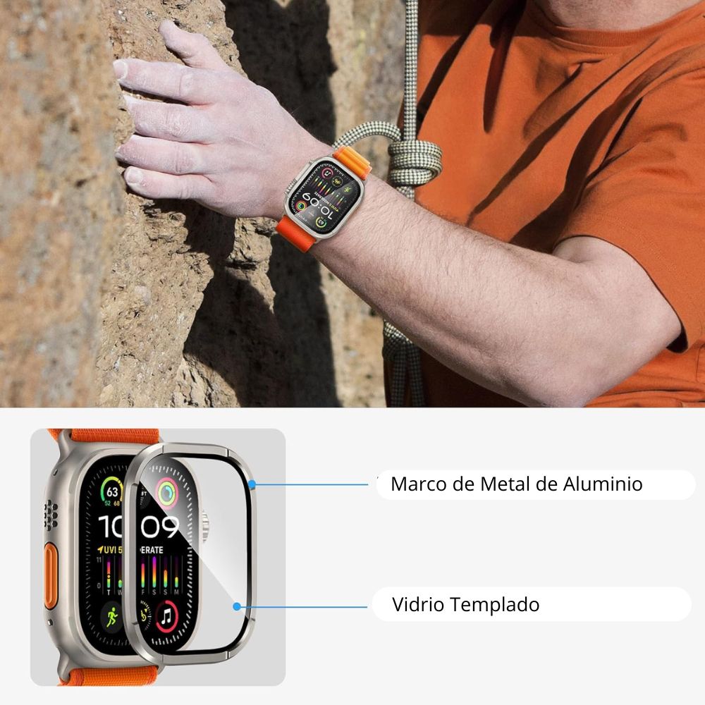 Imagen 2 del producto Protector de pantalla metal y vidrio templado para Apple Watch 49mm, military titanio