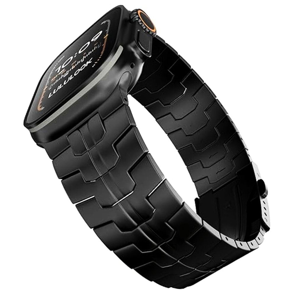 Correa titanio Urvoi Iron Man para Apple Watch Ultra/Ultra 2 49mm, negra mate, cierre desplegable doble botón