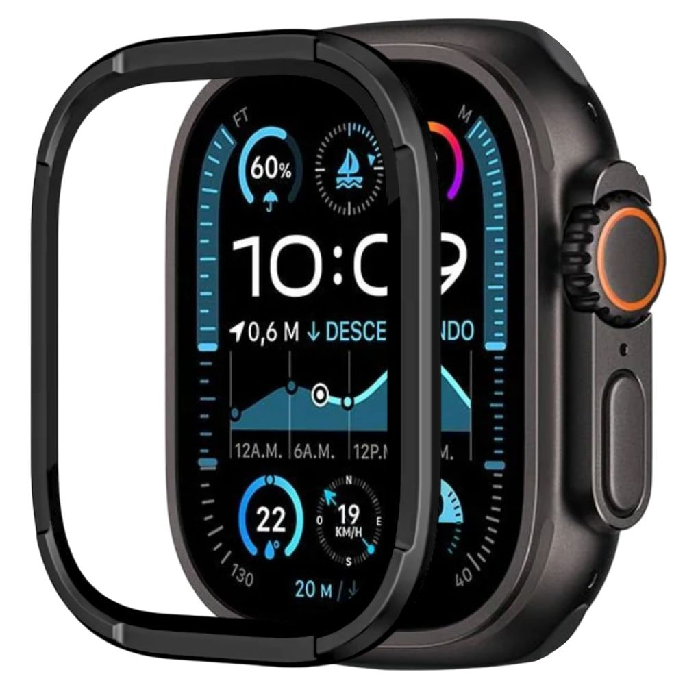 Imagen 1 del producto Protector de pantalla, metal y vidrio templado, para Apple Watch 49 mm, Military, negro