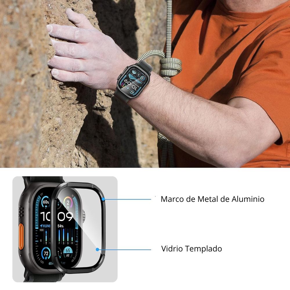 Imagen 2 del producto Protector de pantalla, metal y vidrio templado, para Apple Watch 49 mm, Military, negro