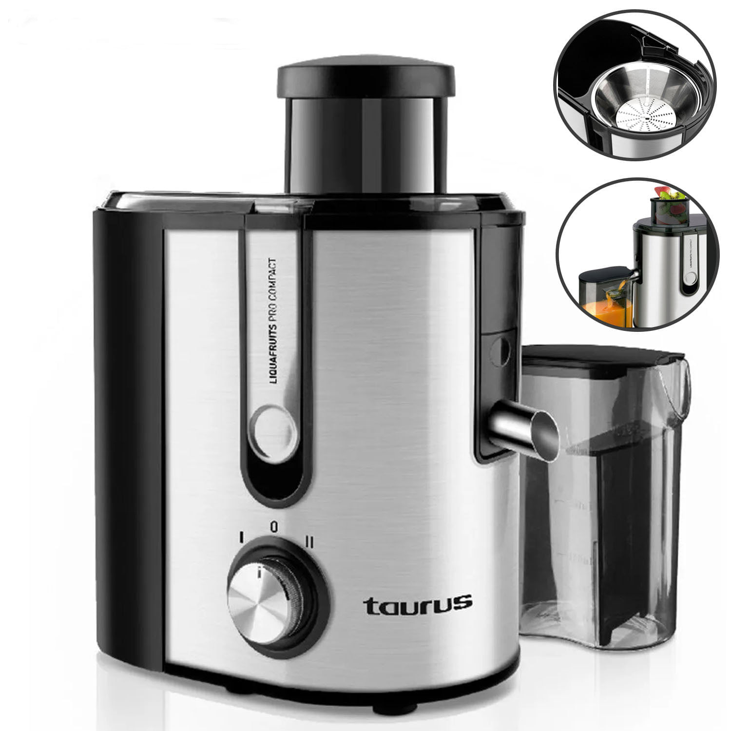 Imagen 2 del producto Extractor de jugo Taurus Liquafruits Pro Compact, 500W, cuerpo de acero inoxidable, filtro extraíble