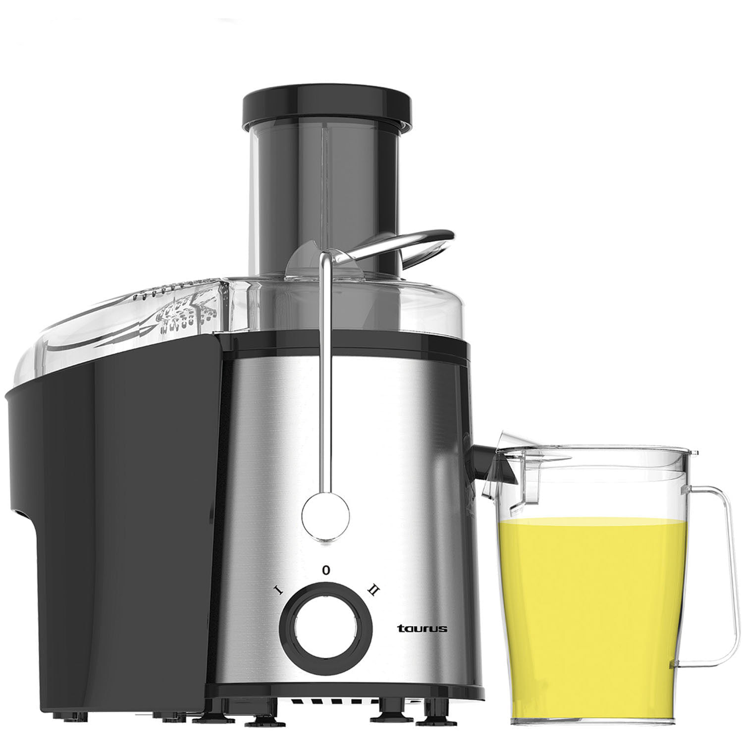 Extractor de jugo Taurus Liquafruits Max Pro 1000, 800W, jarra 1.1L, contenedor 2L, cuerpo de acero inoxidable