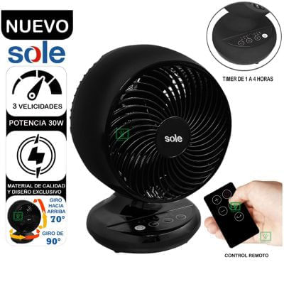 Imagen 2 del producto Ventilador sobre mesa Turbomax SOLAIR016, tecnología turbo Max, 3 velocidades, control remoto, negro
