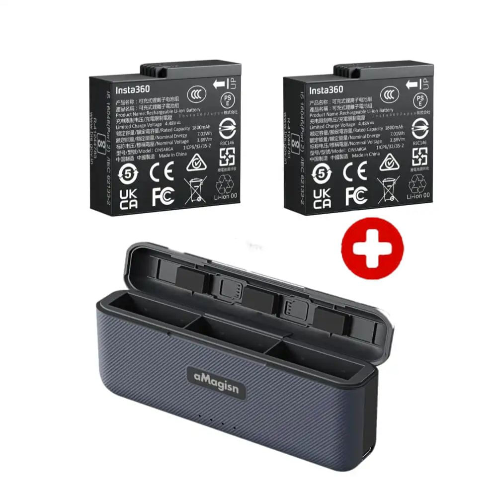 Cargador triple Amagisn, 2 baterías Insta360 Ace pro 2 original, negro
