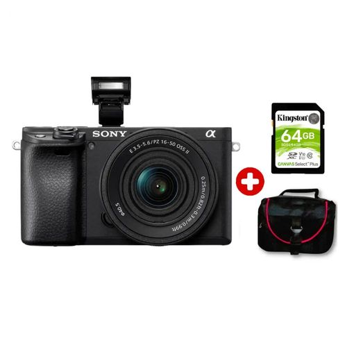 Cámara Sony Alpha a6400 Mirrorless 24.2MP + lente 16-50mm II + kit Básico con memoria 64GB y estuche premium
