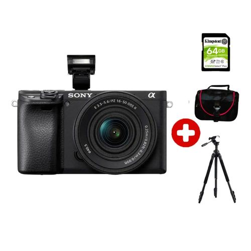 Cámara Sony Alpha a6400 Mirrorless 24.2MP + lente 16-50mm II + kit deluxe con trípode y estuche profesional