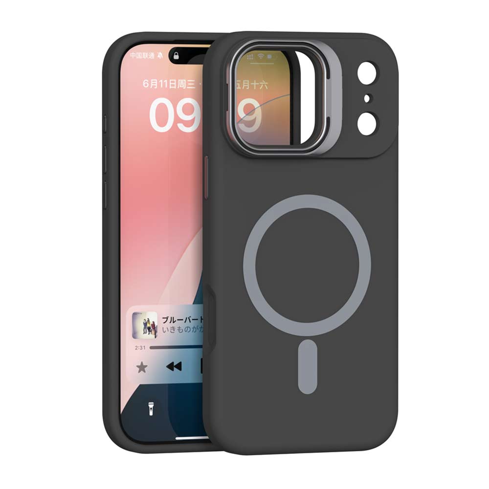 Case iBox para iPhone 17 Pro soft line, con magsafe para carga inalámbrica, con soporte en cámara, negro