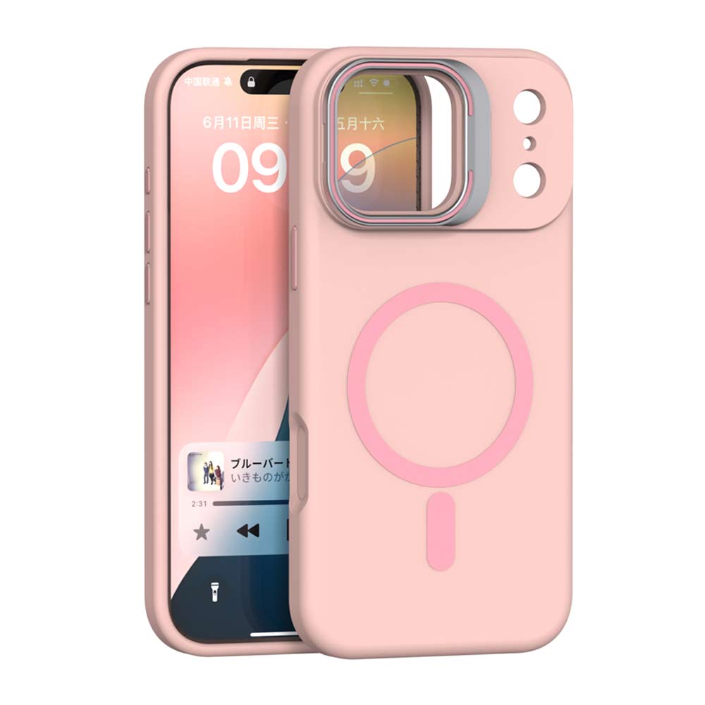 Case iBox para iPhone 17 Pro soft line, con magsafe para carga inalámbrica, con soporte en cámara, rosado