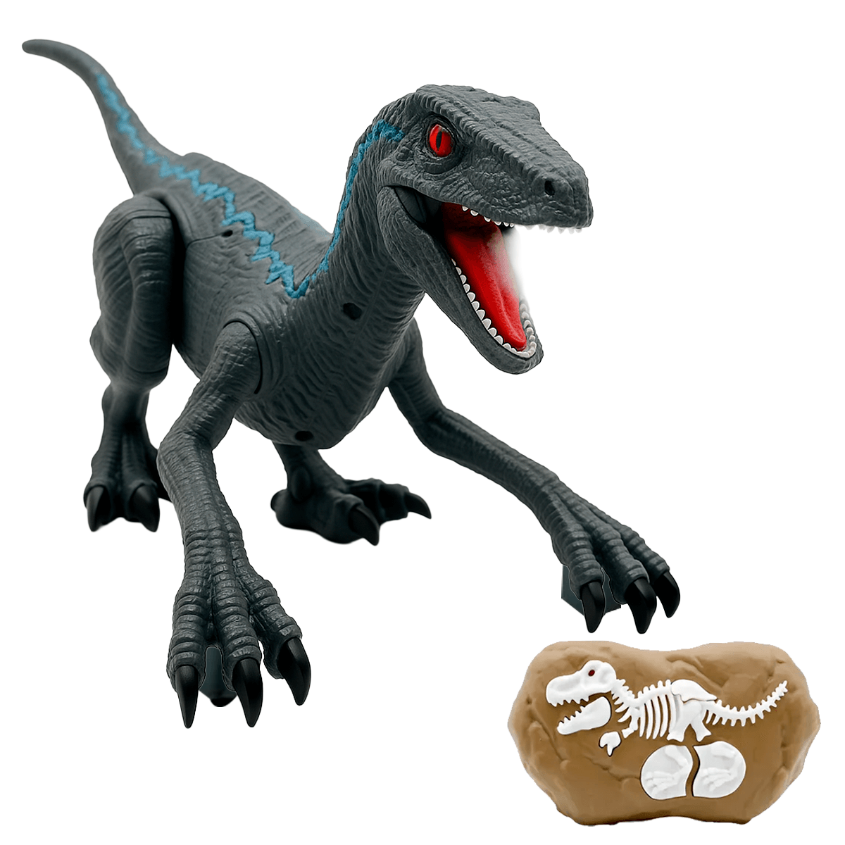Dinosaurio velociraptor con control remoto, luces, sonido, efecto de humo y batería recargable 1200mAh