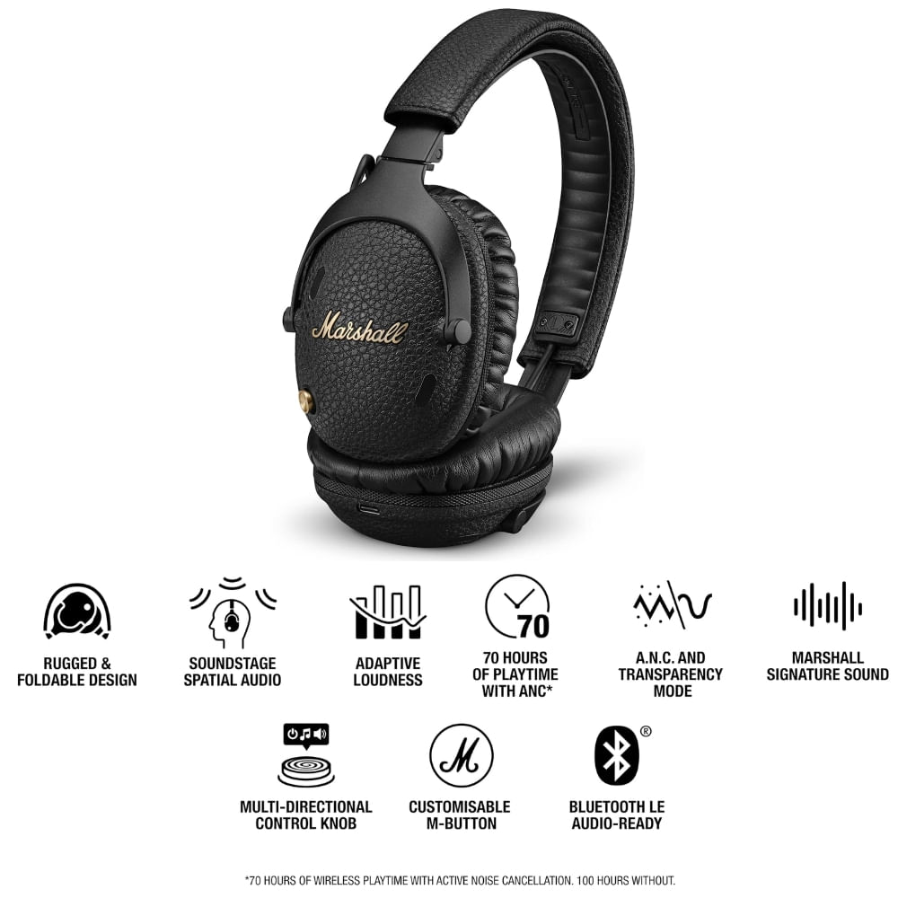Imagen 2 del producto Audífonos con cancelación de ruido Marshall Monitor III Over-Ear, bluetooth, ANC, máx 70 horas, negro