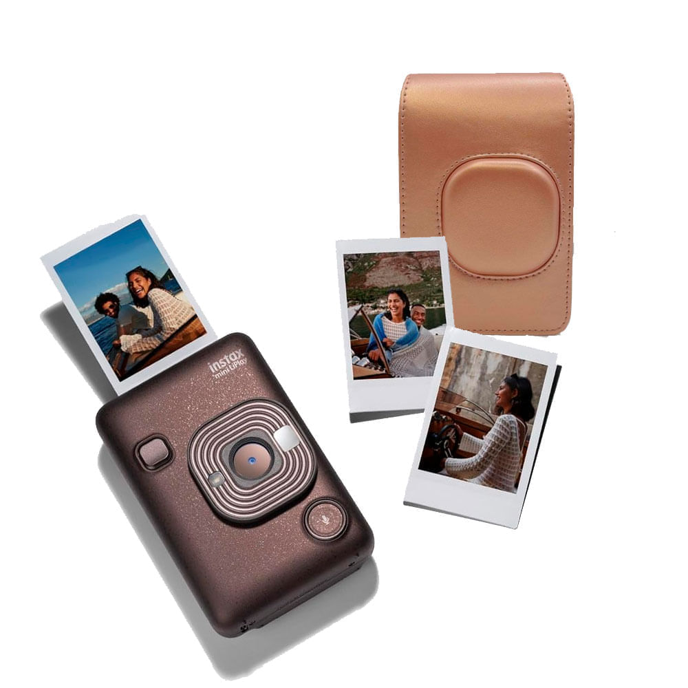 Imagen 2 del producto Combo: Cámara Fujifilm Instax Mini LiPlay Bronze híbrida + pack de 20 películas instantáneas + estuche