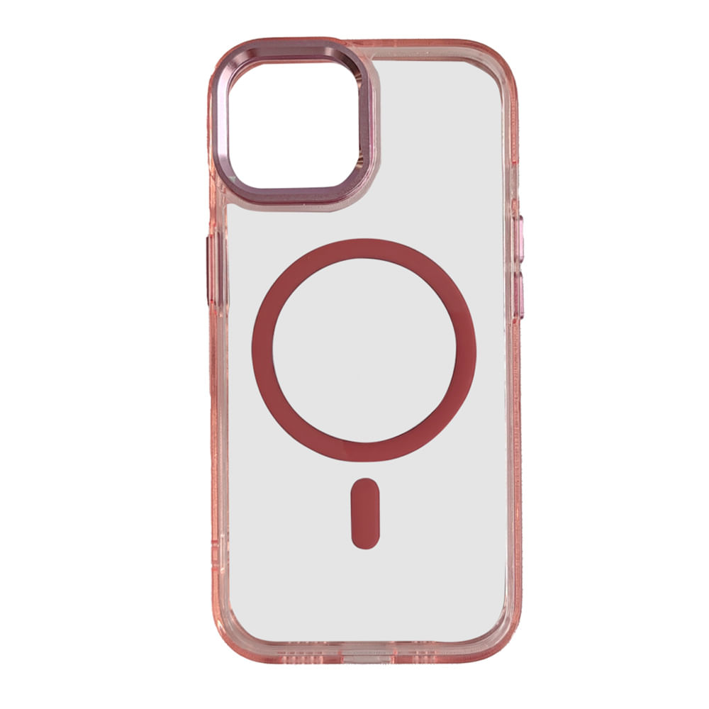 Case iBox para iphone 15 metal glow, con magsafe para carga inalámbrica, con soporte en cámara, rosado