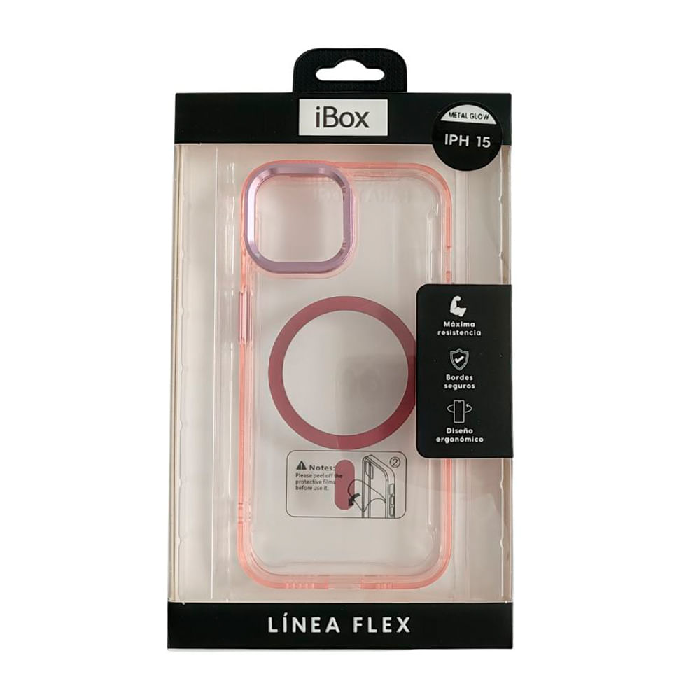 Imagen 2 del producto Case iBox para iphone 15 metal glow, con magsafe para carga inalámbrica, con soporte en cámara, rosado