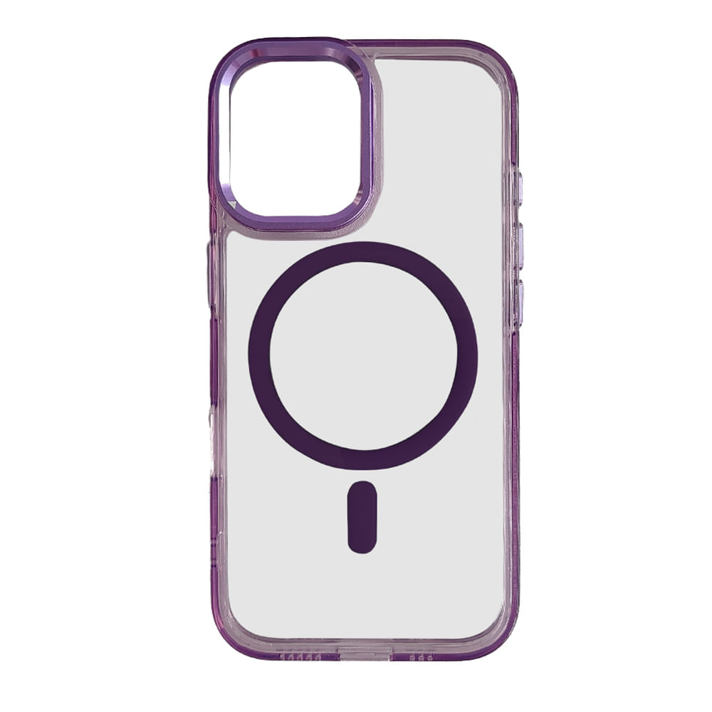Case iBox para iphone 16 metal glow, con magsafe para carga inalámbrica, con soporte en cámara, morado