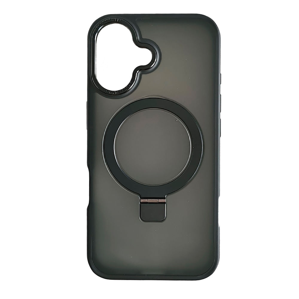 Case iBox para iphone 16 metal matte, con magsafe para carga inalámbrica con soporte, mate traslúcido negro