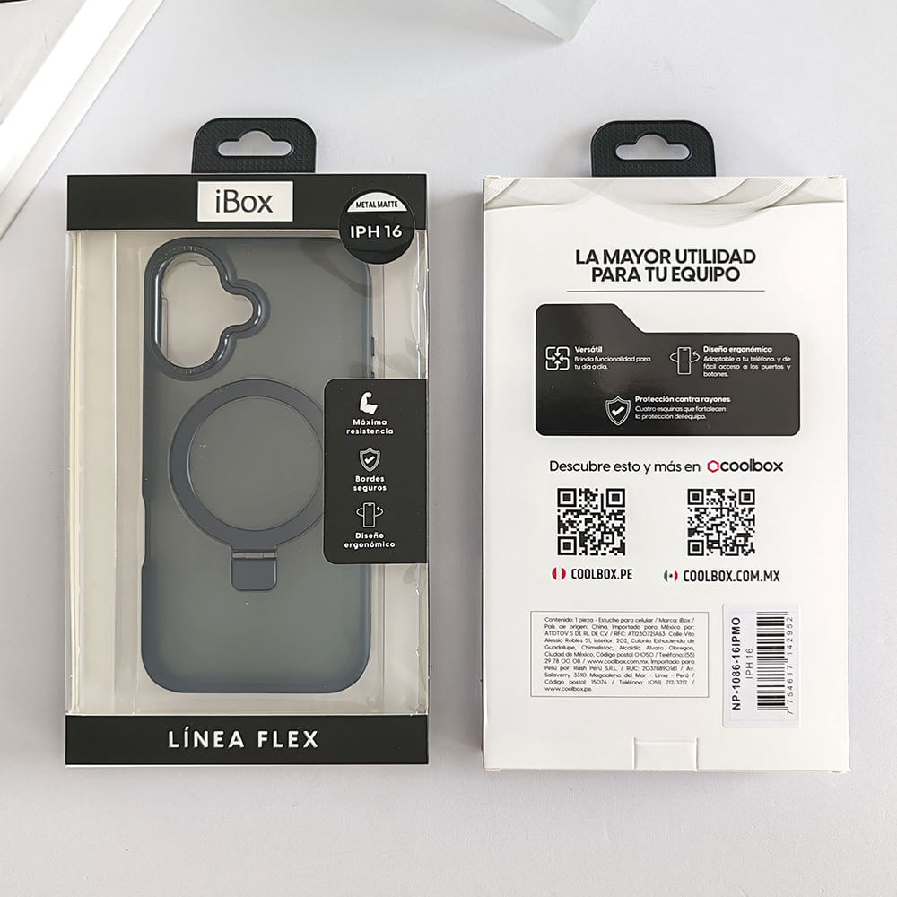 Imagen 2 del producto Case iBox para iphone 16 metal matte, con magsafe para carga inalámbrica con soporte, mate traslúcido negro