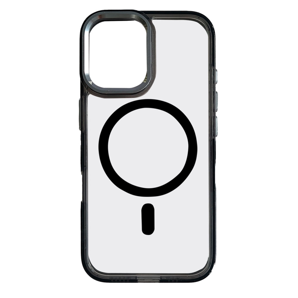 Case iBox para iphone 16 metal glow, con magsafe para carga inalámbrica, con soporte en cámara, negro