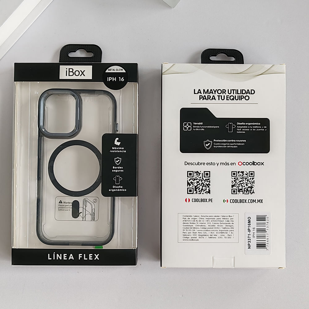 Imagen 2 del producto Case iBox para iphone 16 metal glow, con magsafe para carga inalámbrica, con soporte en cámara, negro