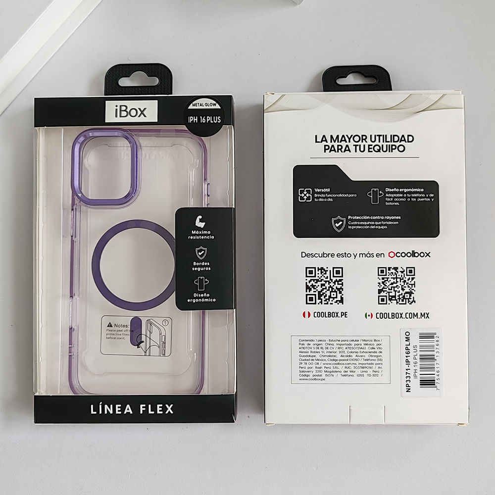 Imagen 2 del producto Case iBox para iphone 16 plus metal glow, con magsafe para carga inalámbrica, con soporte en cámara, morado