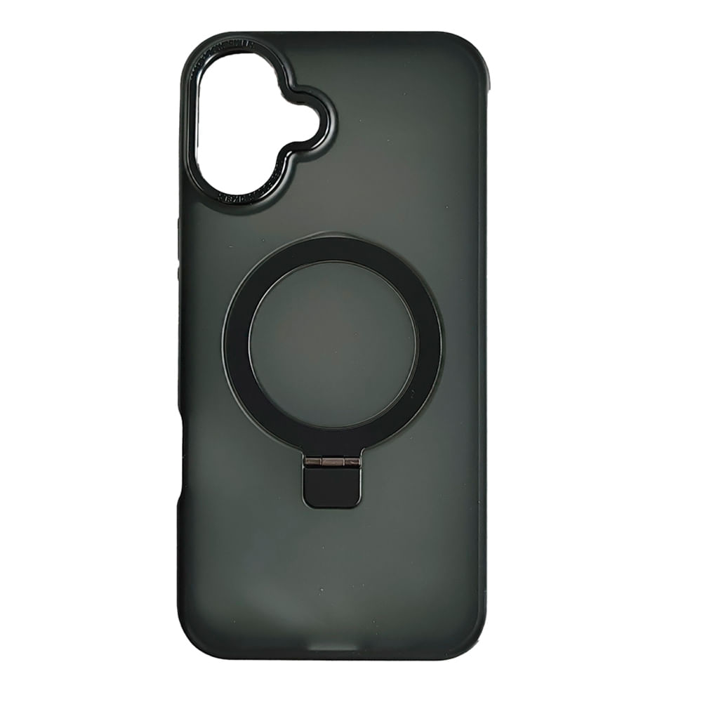 Case iBox para iphone 16 plus metal matte, con magsafe para carga inalámbrica con soporte, mate traslúcido negro